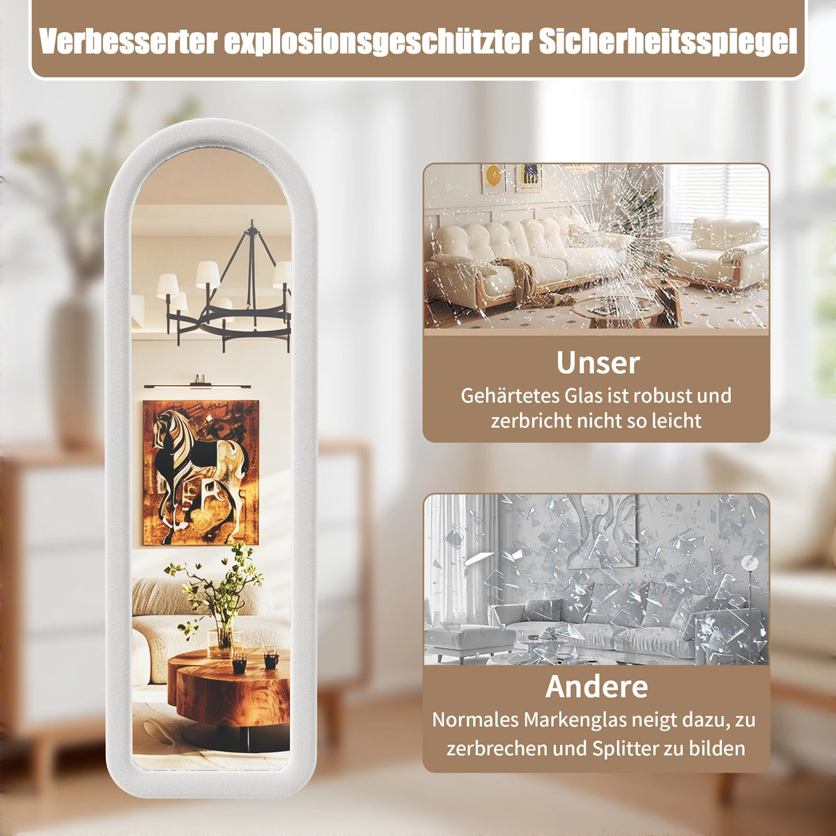Miroir plein pied 160x50 cm, grand miroir avec cadre, miroir sur pied et miroir mural, miroir d'essayage, miroir d'entrée rembourré pour chambre, dressing, couloir, élégant miroir rectangulaire décoratif avec réflexion nette pour intérieur moderne