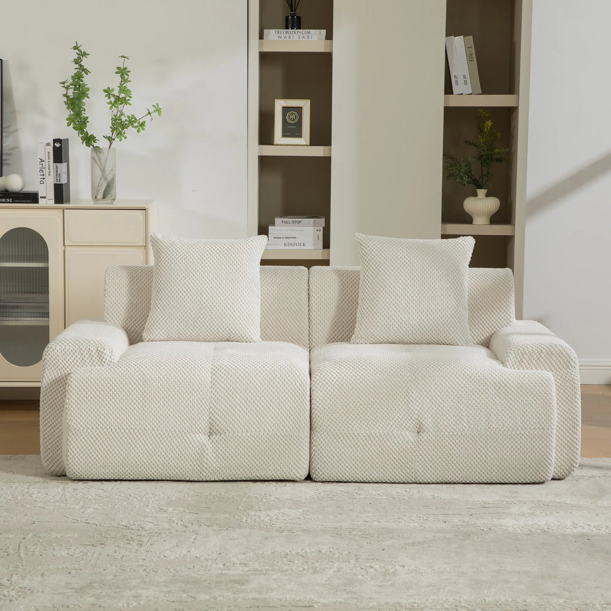 Canapé modulable 3 places en chenille beige avec mousse haute élasticité 30D et compression sous vide, sans montage avec sol antidérapant, polyvalent pour salon, chambre et bureau à domicile