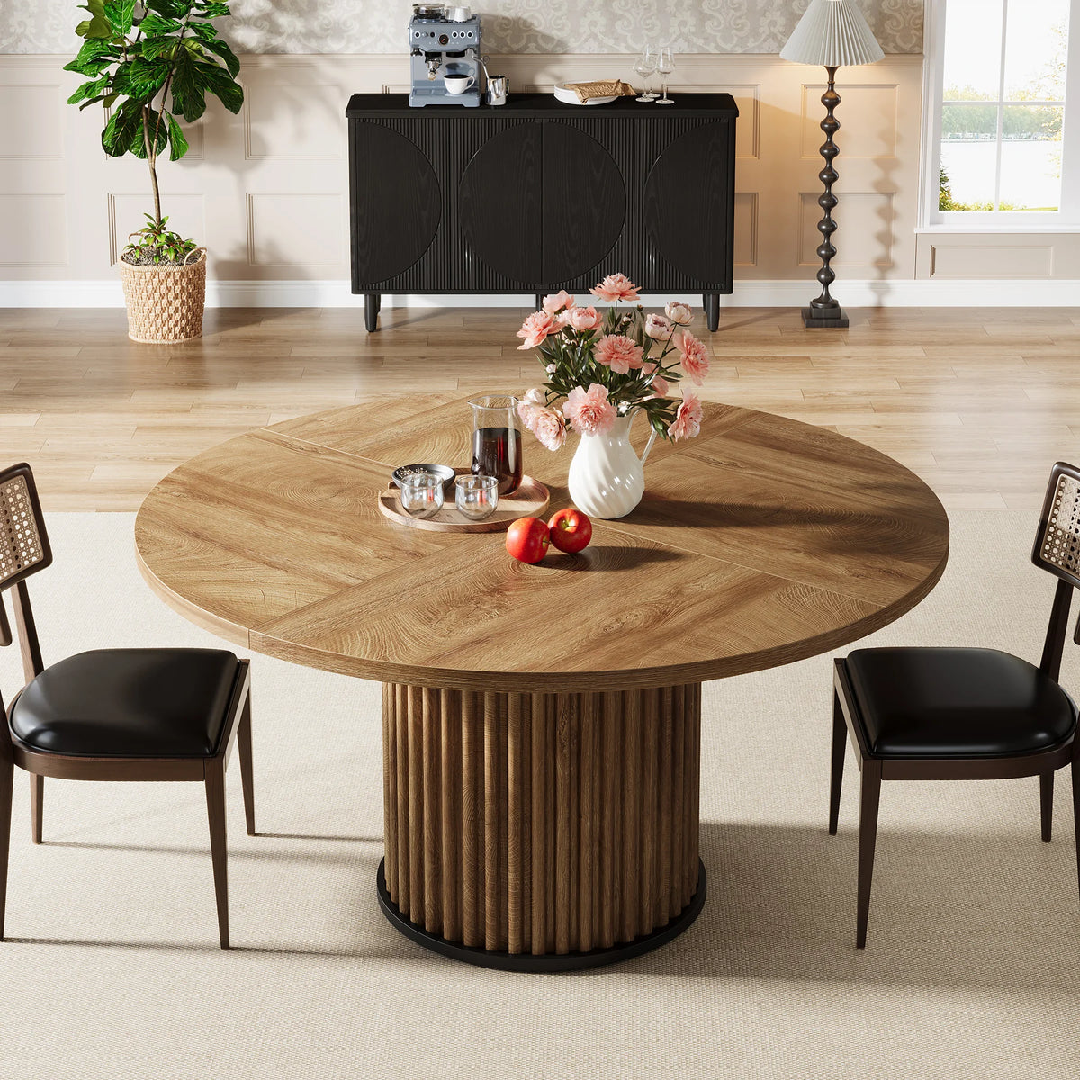 Table à manger noire pour 4 personnes, table de salle à manger avec structure en métal stable, meuble de salle à manger moderne (Marron)