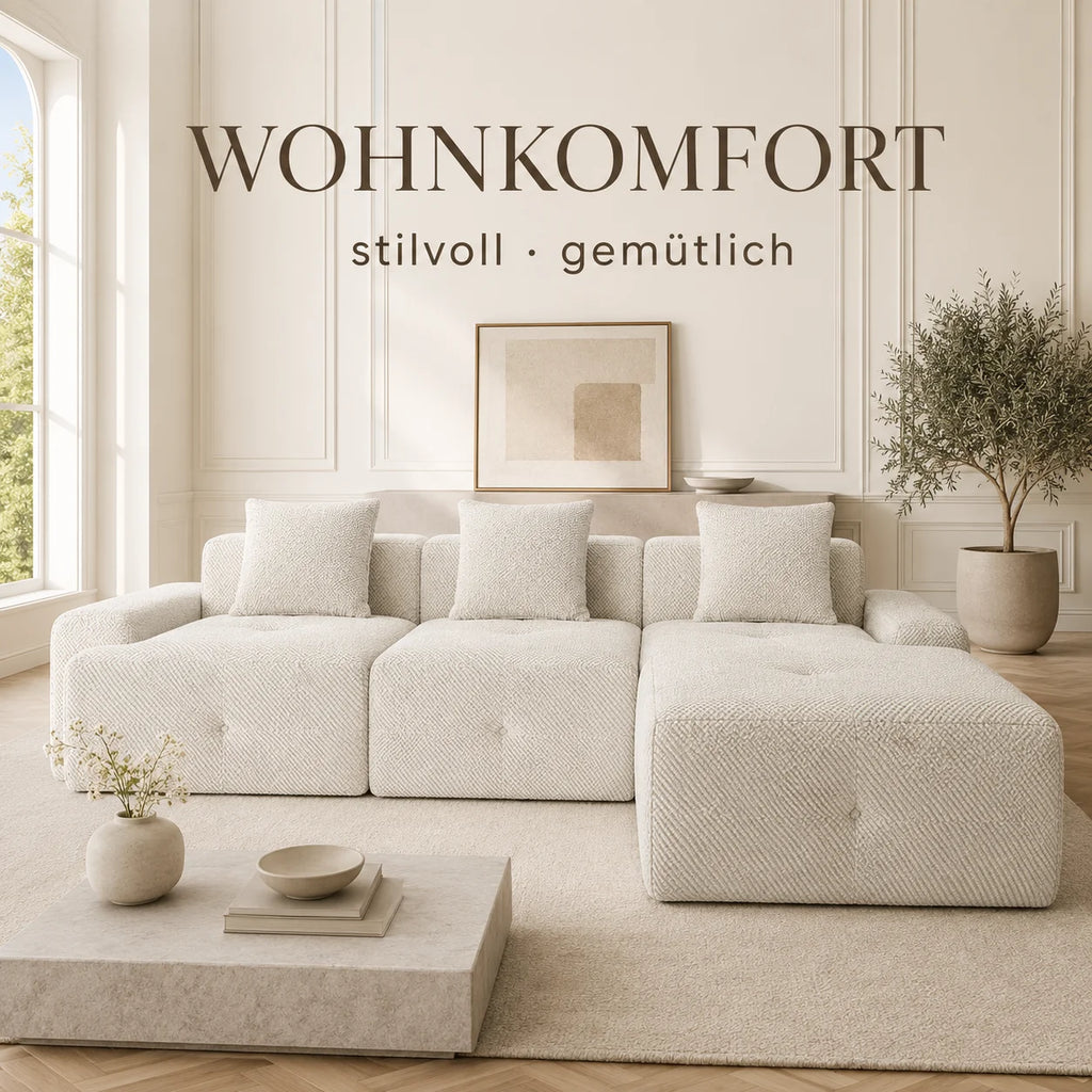 Canapé modulable 3 places en chenille beige avec mousse haute élasticité 30D et compression sous vide, sans montage avec sol antidérapant, polyvalent pour salon, chambre et bureau à domicile