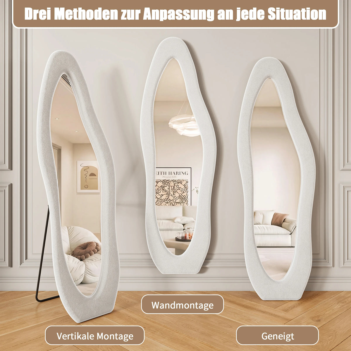 Miroir plein pied 160x50 cm, miroir sur pied et miroir mural avec cadre rembourré, grand miroir d'essayage pour chambre, couloir et dressing, élégant miroir autoportant avec réflexion nette et design moderne pour la décoration d'intérieur