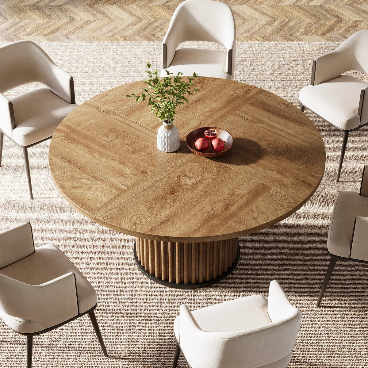 Table à manger noire pour 4 personnes, table de salle à manger avec structure en métal stable, meuble de salle à manger moderne (Marron)