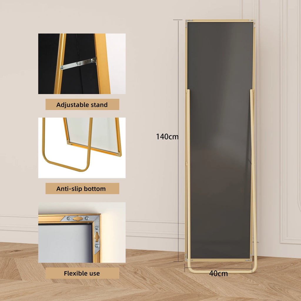 Simurq Dressing Mirror 140x40cm, Rectangle Floor Mirror, Aluminum Alloy Frame Tempered Glass Full-length Mirror, Wall Hanging / Standing