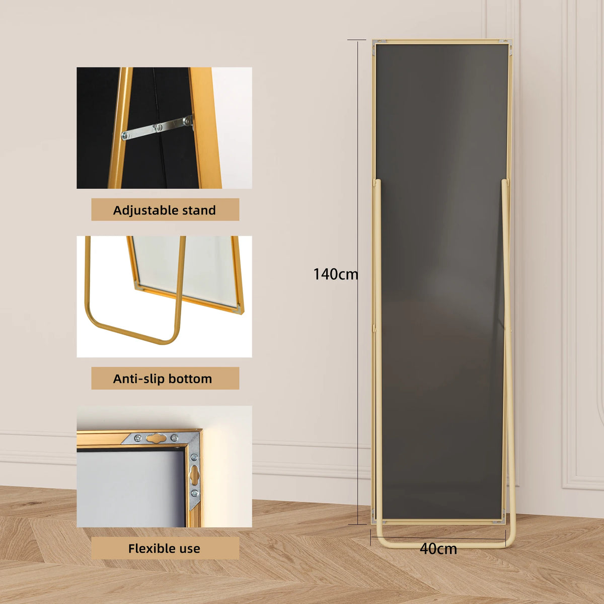 Simurq Dressing Mirror 140x40cm, Rectangle Floor Mirror, Aluminum Alloy Frame Tempered Glass Full-length Mirror, Wall Hanging / Standing