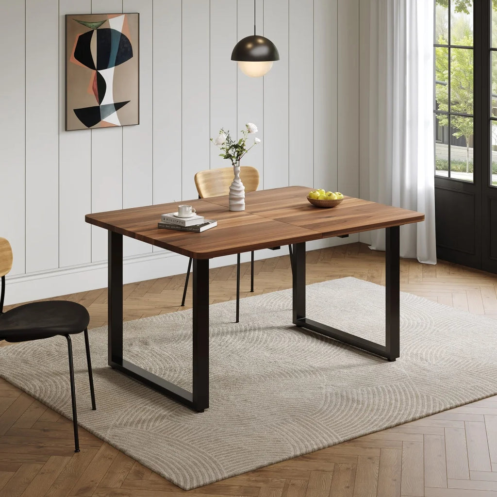 Table à manger extensible avec 3 longueurs (140/180/220 x 80 cm) - Convient pour 6 à 10 personnes, forme droite, pieds en métal, style simple pour salle à manger et cuisine - Couleur bois de noyer