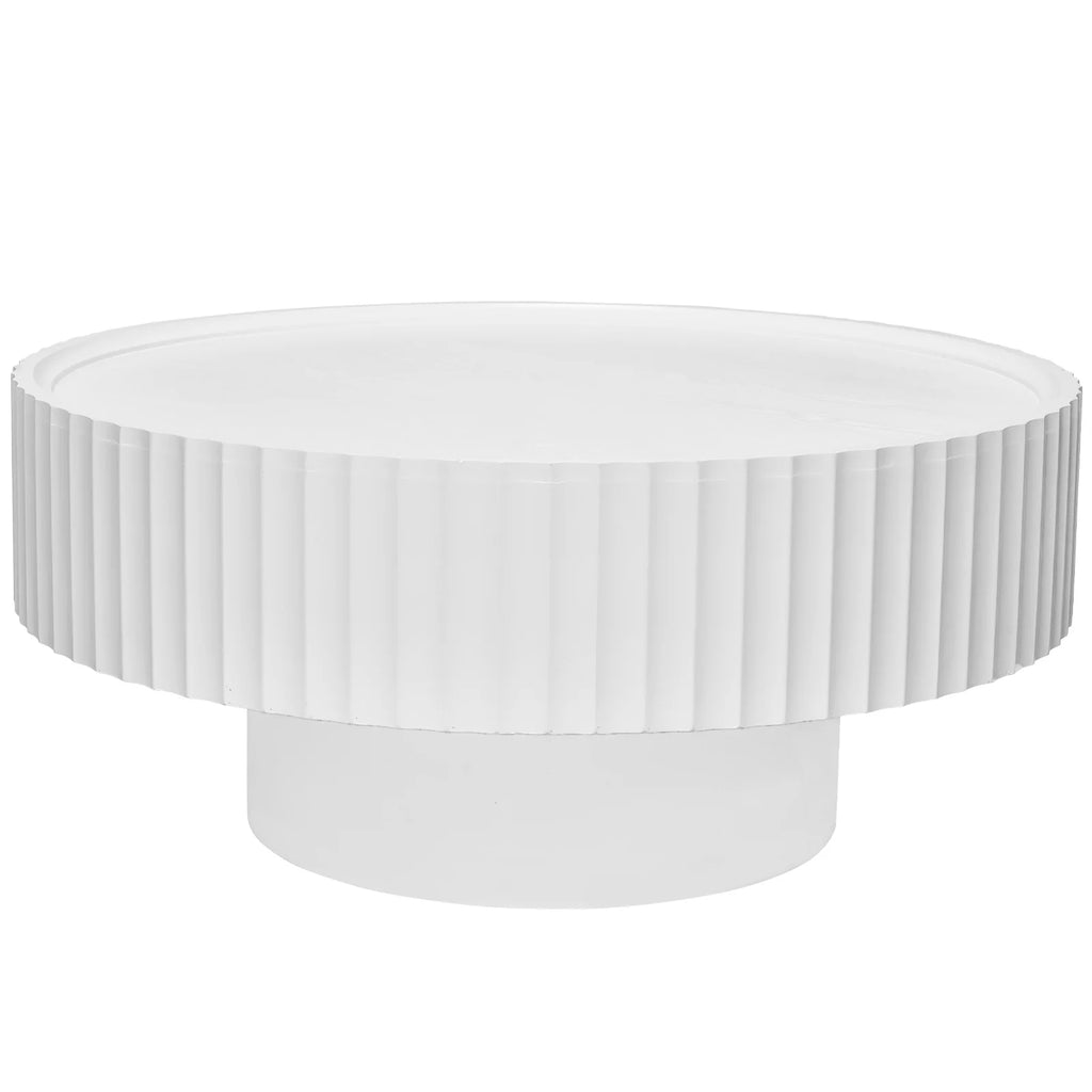 White Round Coffee Table Ø70 cm - Designer Table with Slatted Effect and Central Base for Modern, Japandi and Cocooning Living Rooms, Coffee Tables, End Tables, Living Room Tables, Nesting Tables, Pedestal Tables, Sofa Table