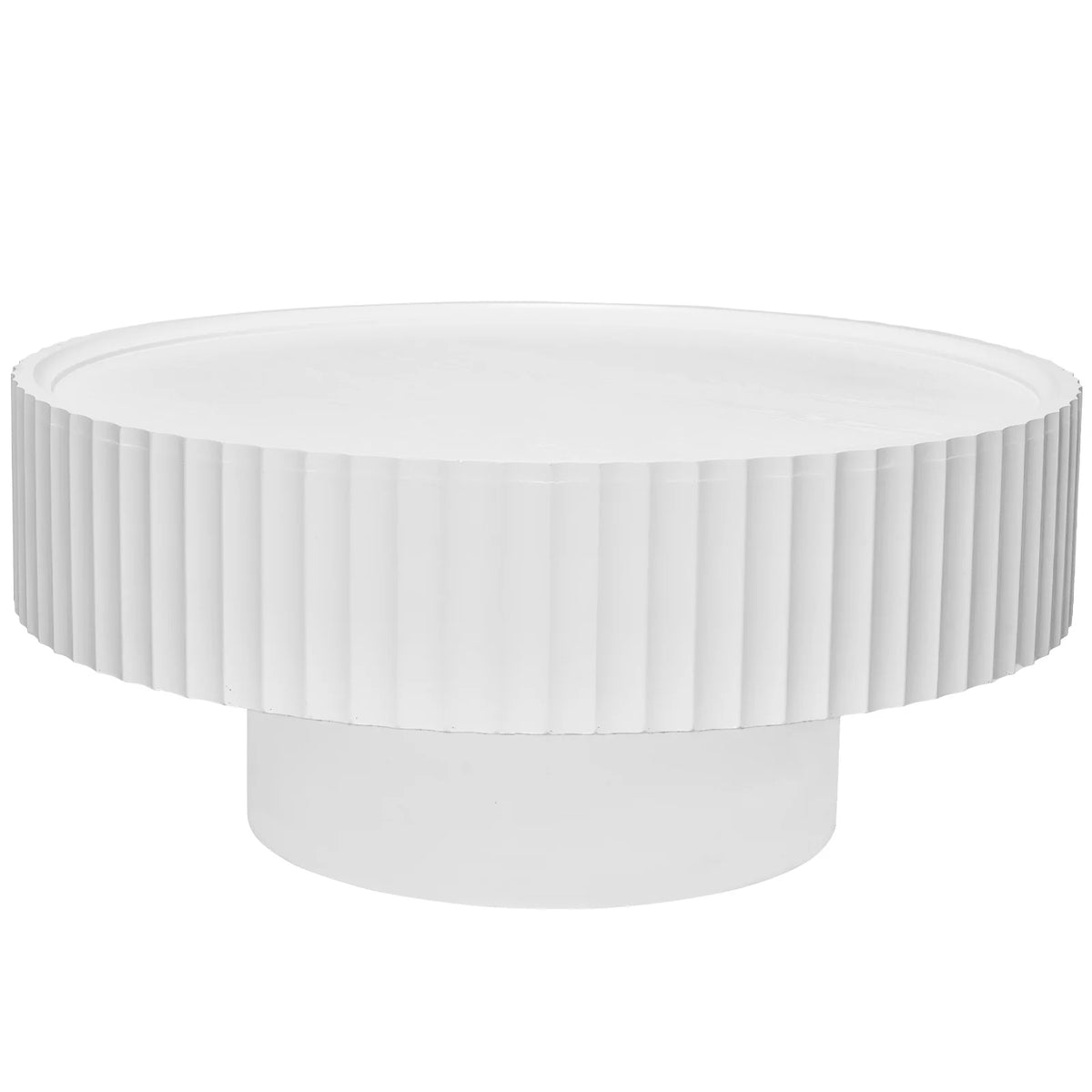 White Round Coffee Table Ø70 cm - Designer Table with Slatted Effect and Central Base for Modern, Japandi and Cocooning Living Rooms, Coffee Tables, End Tables, Living Room Tables, Nesting Tables, Pedestal Tables, Sofa Table