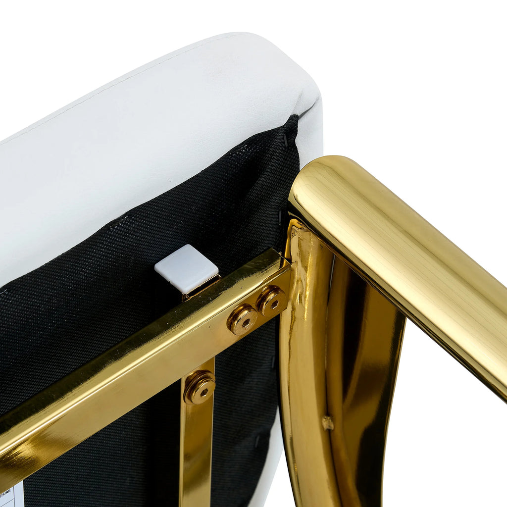 [Lot de 2] Chaises de salle à manger au design européen avec dossier ajouré, cuir synthétique (PU) blanc mat et pieds en métal doré brillant, hauteur 102,5 cm, pour salle à manger ou salon moderne