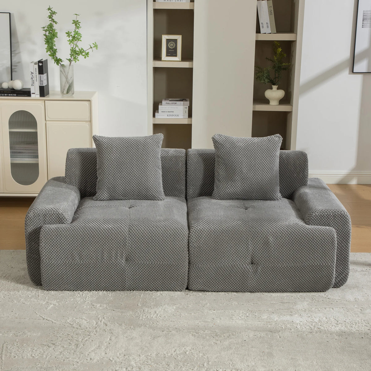 Canapé modulable 3 places en chenille beige avec mousse haute élasticité 30D et compression sous vide, sans montage avec sol antidérapant, polyvalent pour salon, chambre et bureau à domicile