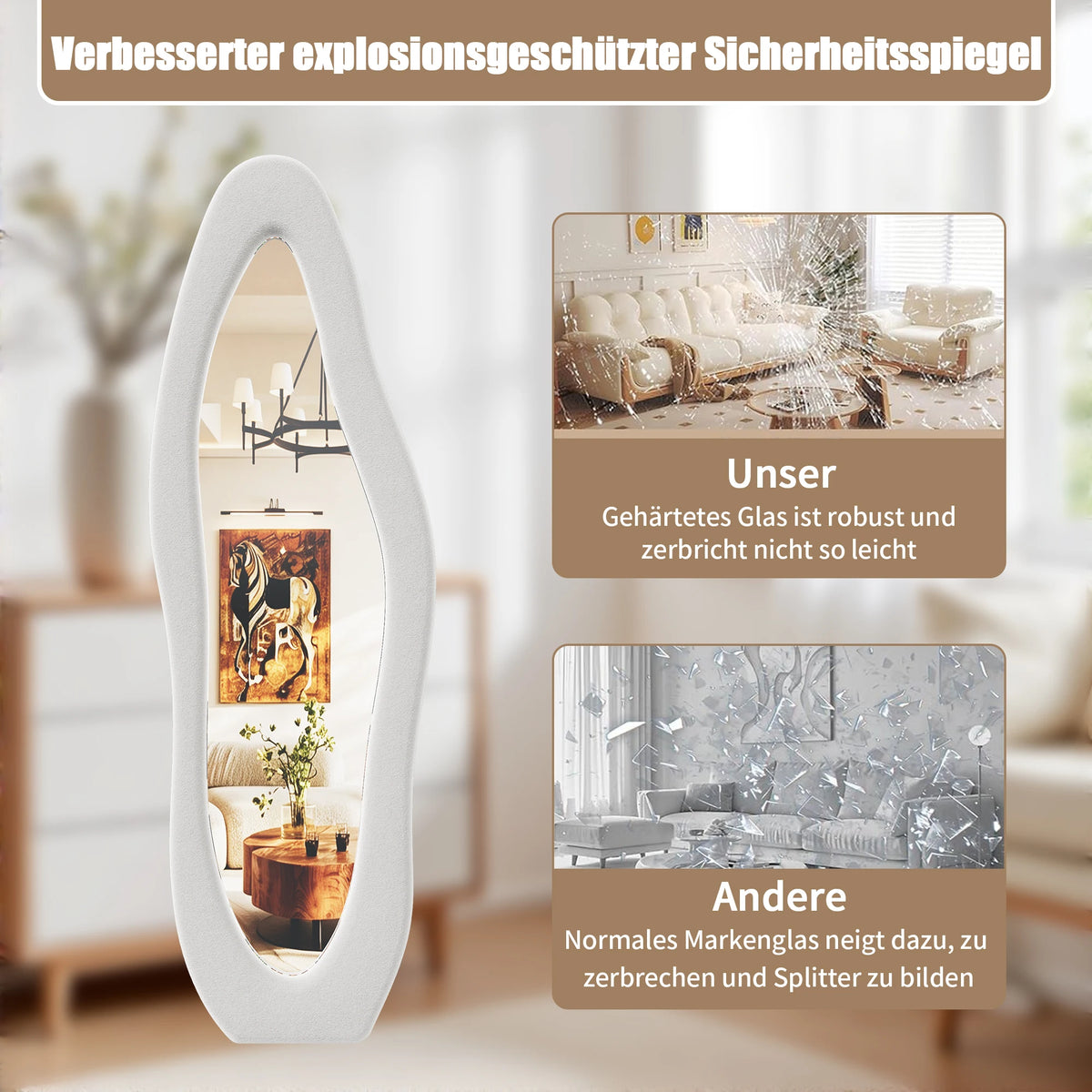 Miroir plein pied 160x50 cm, miroir sur pied et miroir mural avec cadre rembourré, grand miroir d'essayage pour chambre, couloir et dressing, élégant miroir autoportant avec réflexion nette et design moderne pour la décoration d'intérieur