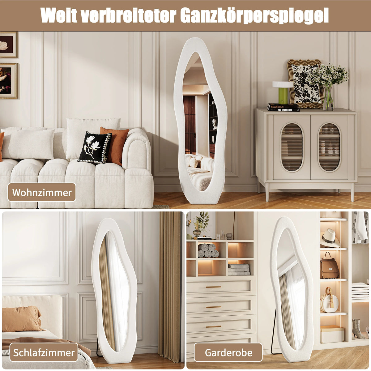 Miroir plein pied 160x50 cm, miroir sur pied et miroir mural avec cadre rembourré, grand miroir d'essayage pour chambre, couloir et dressing, élégant miroir autoportant avec réflexion nette et design moderne pour la décoration d'intérieur