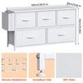Commode blanche avec 5 tiroirs en tissu - Meuble de rangement avec poche latérale, cadre en acier et plateau en MDF, table de chevet pour chambre et salon