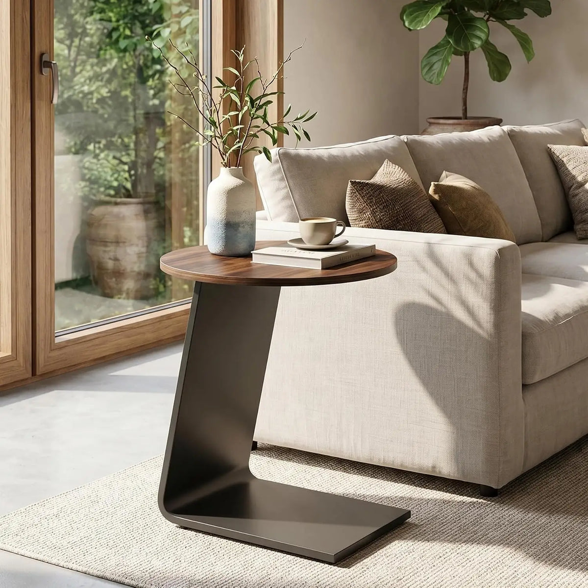 Petite table d'appoint ronde Tribesigns, bout de canapé en C de 50 cm avec structure en métal
