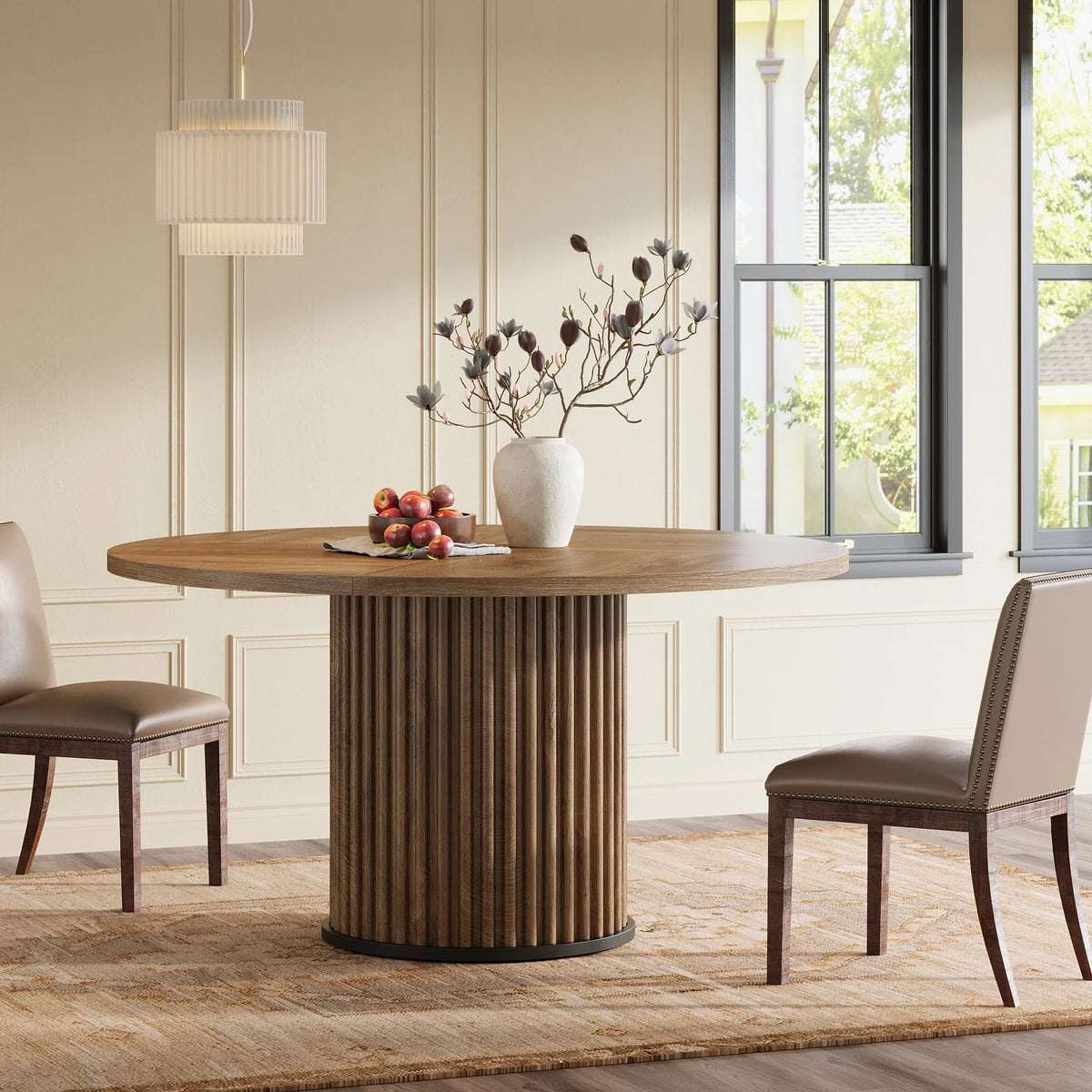 Table à manger noire pour 4 personnes, table de salle à manger avec structure en métal stable, meuble de salle à manger moderne (Marron)