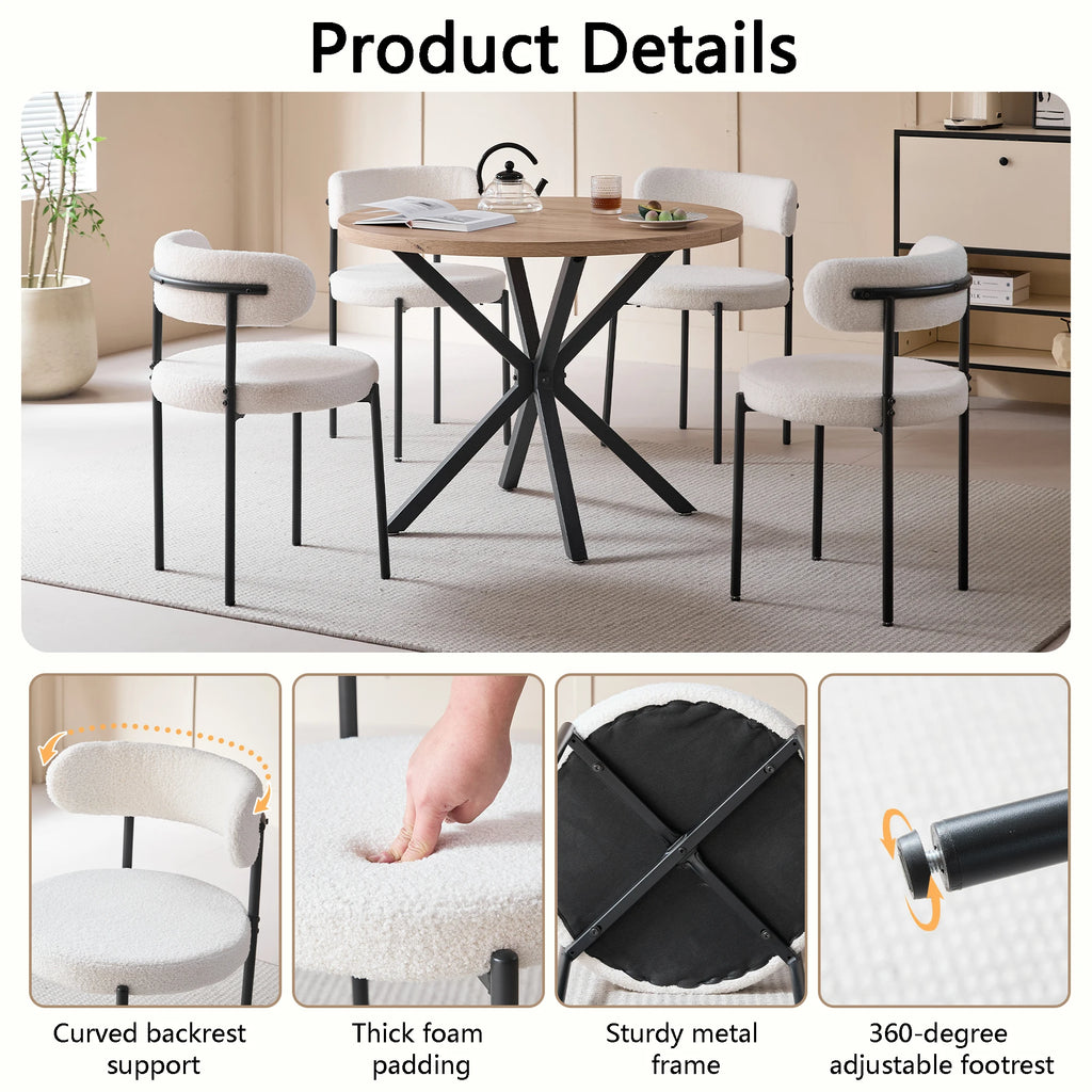 Chaises de salle à manger EGOONM style scandinave (lot de 2/4/6), chaises de cuisine rembourrées avec velours bouclette (effet teddy), pour maison, bureau et salle à manger