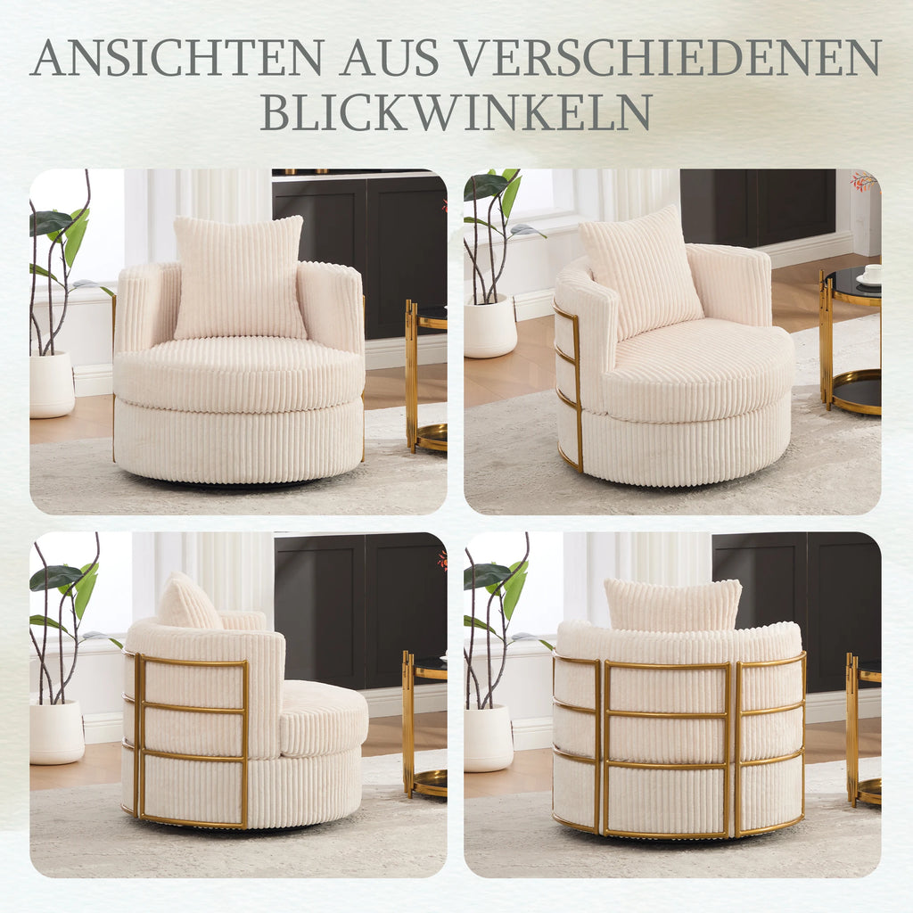 Lot de 2 fauteuils pivotants à 360° en velours côtelé beige avec mousse haute densité, rangement caché et accoudoirs rembourrés, polyvalents pour chambre, salon et chambre d'enfant