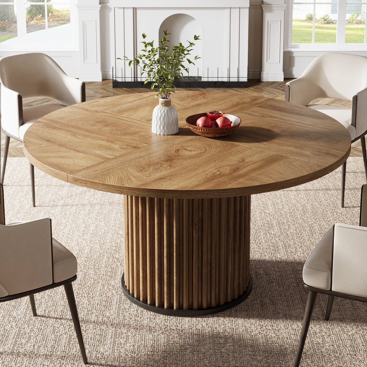 Table à manger noire pour 4 personnes, table de salle à manger avec structure en métal stable, meuble de salle à manger moderne (Marron)
