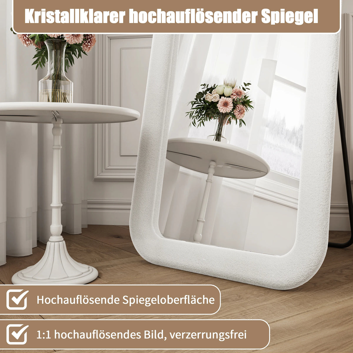 Miroir plein pied 160x50 cm, grand miroir sur pied et miroir mural avec cadre rembourré, élégant miroir d'essayage pour chambre, couloir, dressing, miroir rectangulaire décoratif avec réflexion haute définition nette, miroir de maquillage moderne pour déc