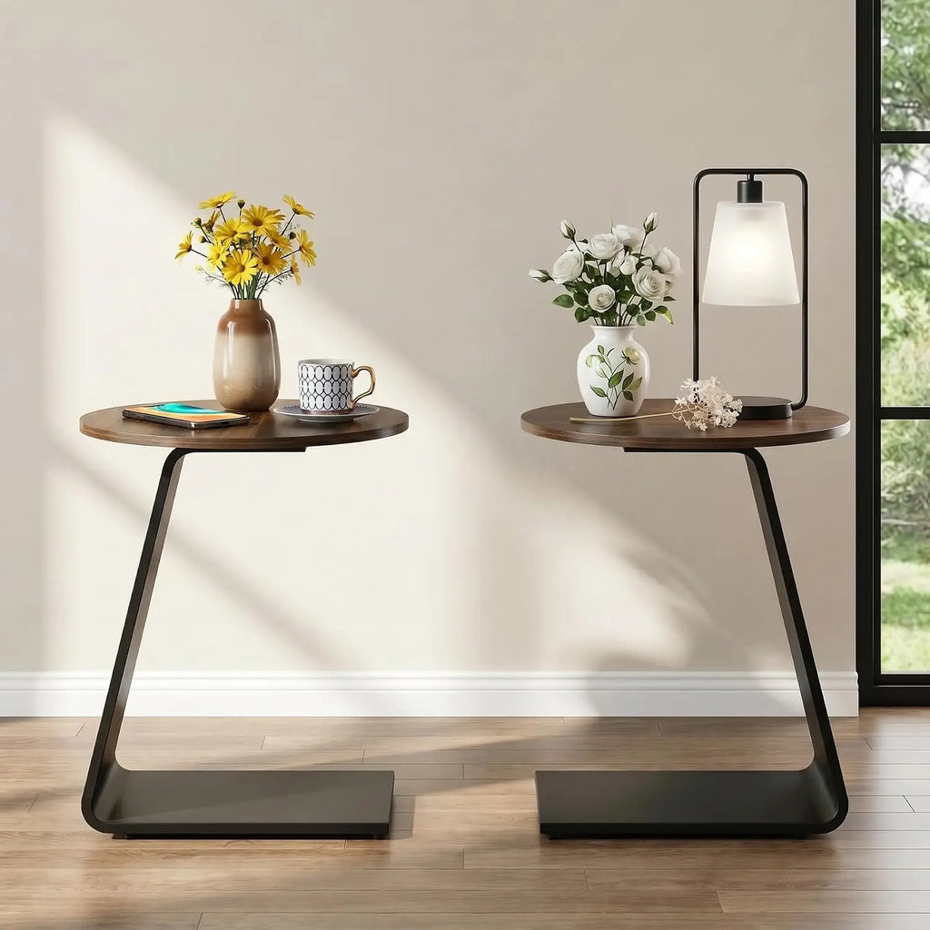 Petite table d'appoint ronde Tribesigns, bout de canapé en C de 50 cm avec structure en métal
