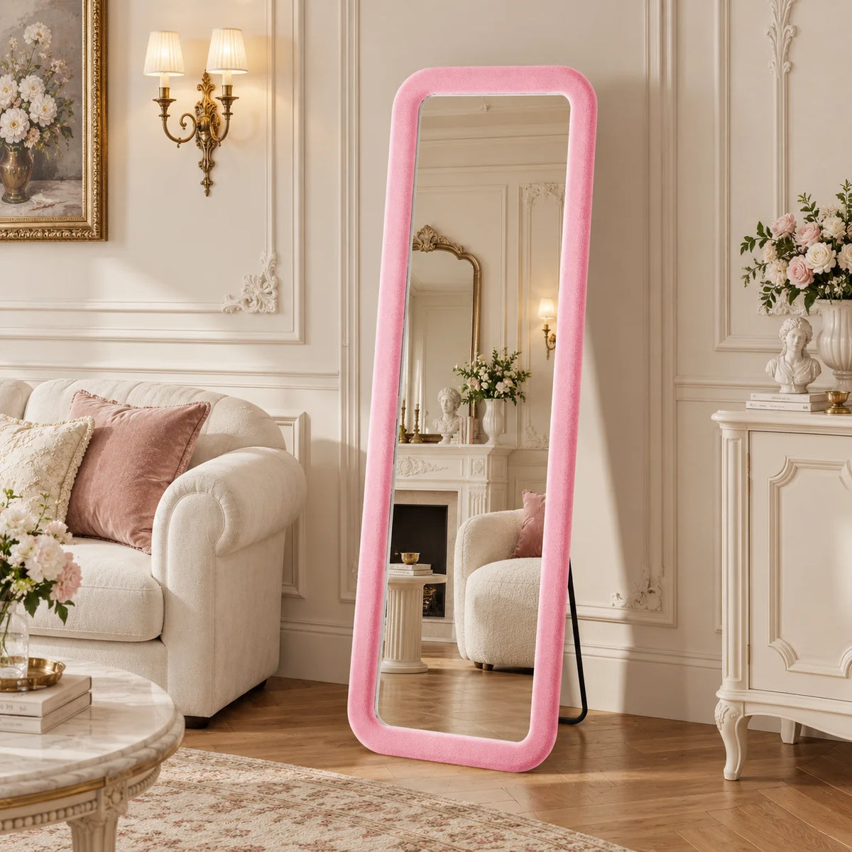 Miroir plein pied 160x50 cm, grand miroir sur pied et miroir mural avec cadre rembourré, élégant miroir d'essayage pour chambre, couloir, dressing, miroir rectangulaire décoratif avec réflexion haute définition nette, miroir de maquillage moderne pour déc