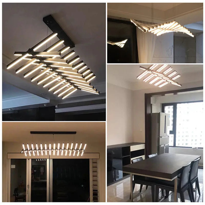 Lustre d'intérieur nordique moderne et minimaliste de designer – Éclairage suspendu pour salon, salle à manger, restaurant, forme d'arête de poisson, suspension linéaire pour bureau
