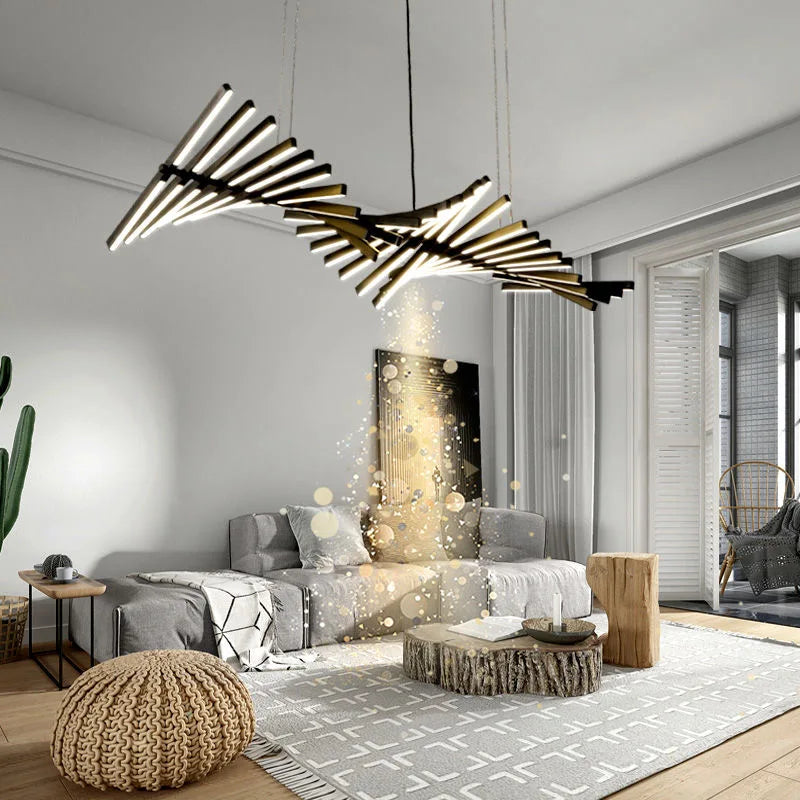 Lustre d'intérieur nordique moderne et minimaliste de designer – Éclairage suspendu pour salon, salle à manger, restaurant, forme d'arête de poisson, suspension linéaire pour bureau