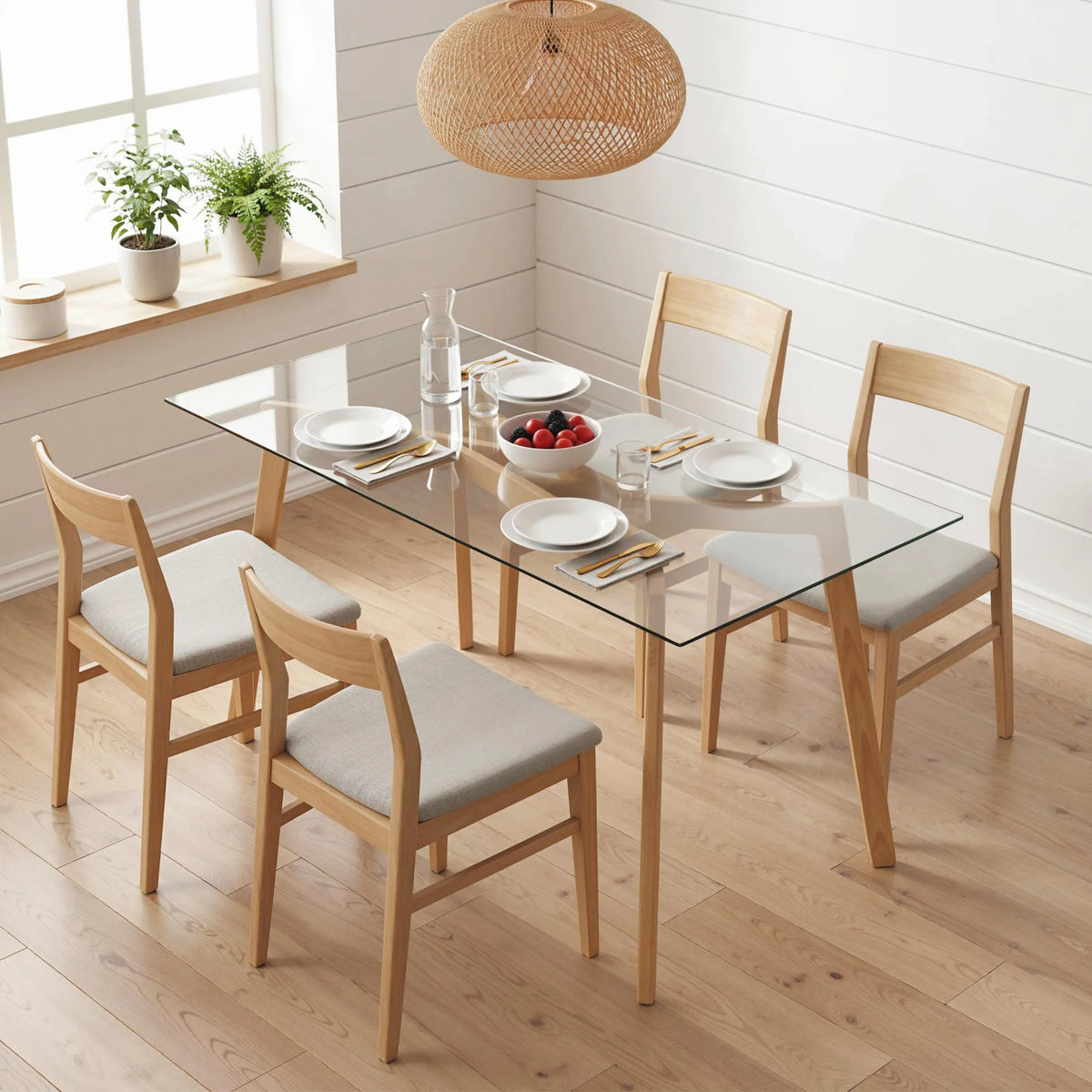 Table à manger pour 4 personnes 120x60x76cm table de cuisine moderne rectangulaire plateau en verre trempé pieds en acier transparent
