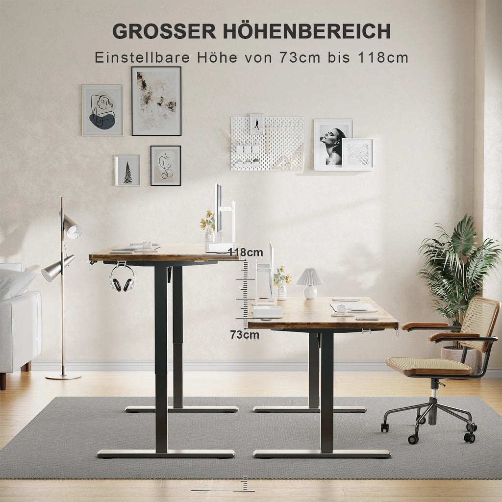 Bureau assis-debout ergonomique 120x60 cm pour ordinateur avec prises USB, table de bureau à domicile