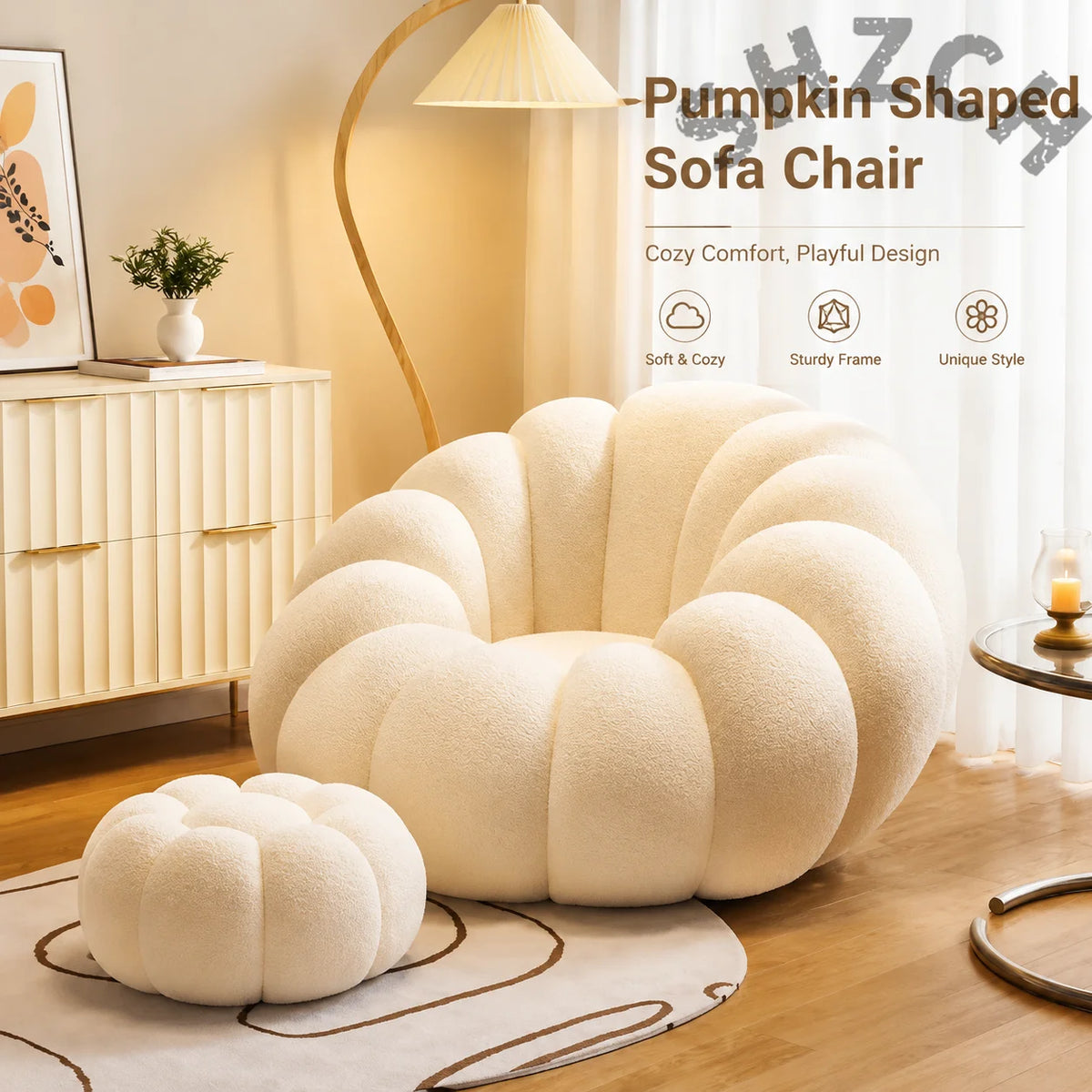 Canapé citrouille relax, fauteuil individuel de style nordique, garnissage en microbilles, doux et confortable, ensemble de canapé pour la maison, le salon, le balcon et la chambre