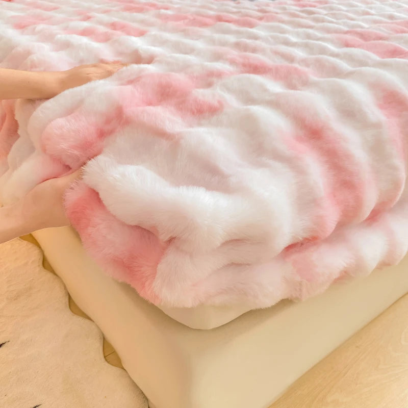 Fluffy Plush Bed Sheet Coral Fleece Thick Queen Bed Sheets for Winter Soft Warm Winter Fitted Bed Sheet King Drap Housse 160x200