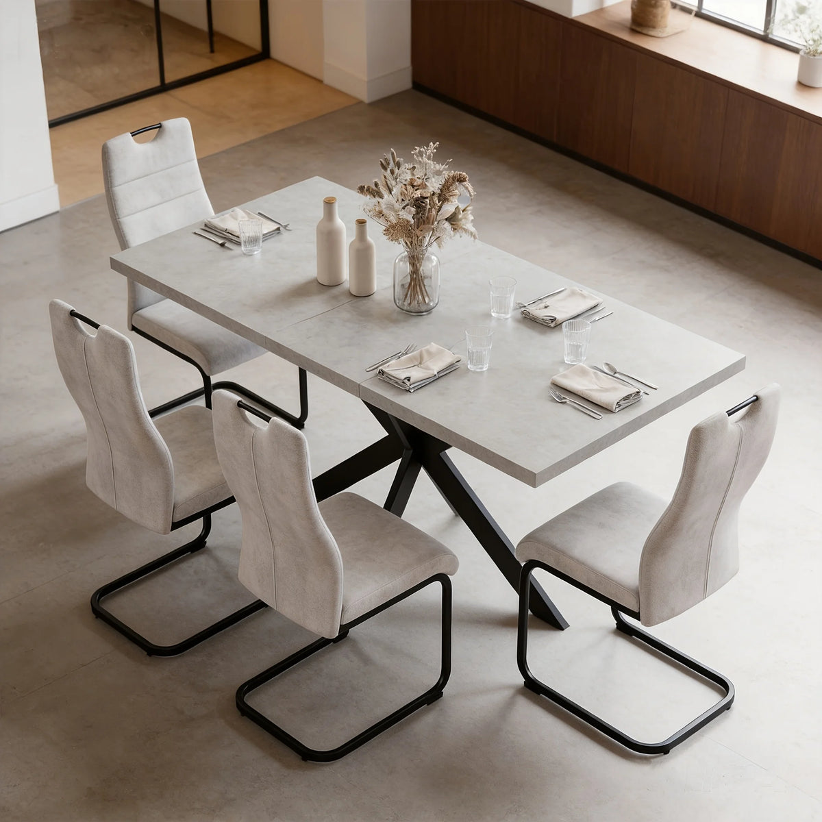 Ensemble table et chaises comprenant une table à manger et 4/6 chaises, table à manger robuste et durable, chaises à dossier haut, idéale pour le salon et la salle à manger