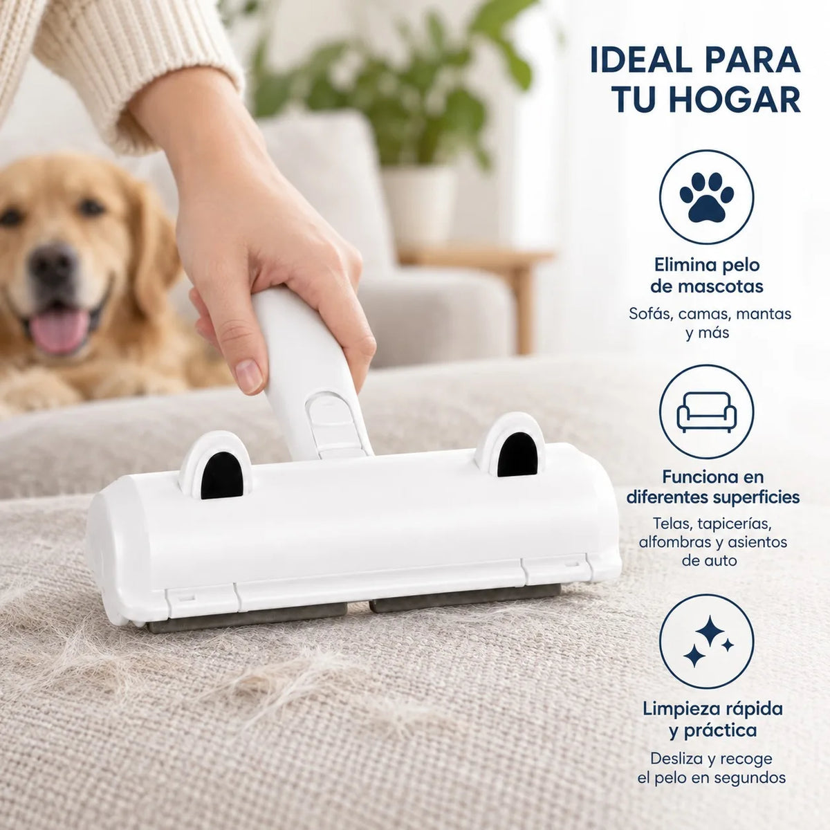 Reusable Pet Hair Remover Roller with Cleaning Storage Compartment, Dog and Cat Hair Removal Brush for Sofas, Carpets, Clothing and Car Seats, White Color