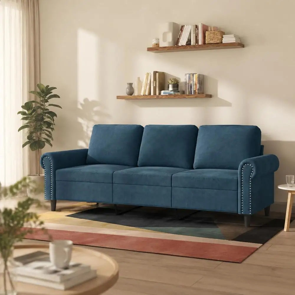 Canapé 3 places bleu de 180 cm en velours