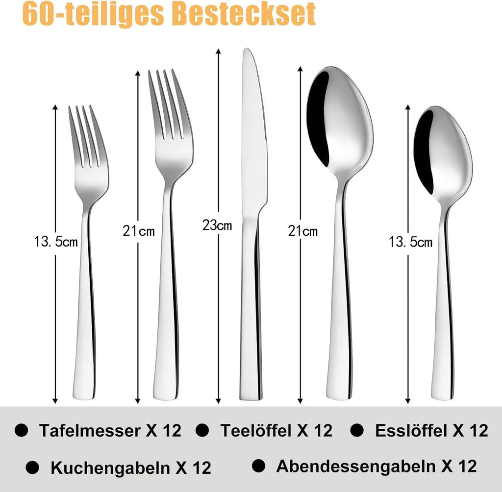 60-Piece Stainless Steel Teaspoon Set – Mirror-polished Silver Cutlery Suitable for Coffee, Tea, and Everyday Dining; Durable and Dishwasher-safe, Ideal for Both Home and Restaurant Use.