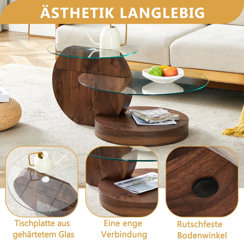 Table basse moderne et minimaliste en verre trempé, design à plusieurs niveaux avec support en MDF de haute qualité, large choix de couleurs