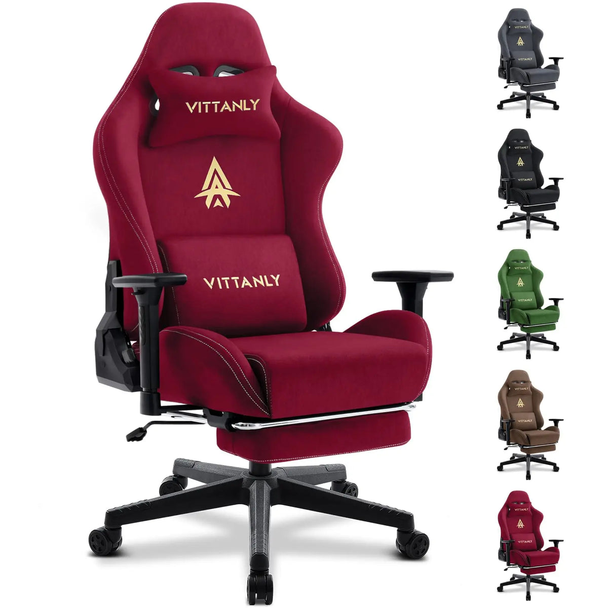 Fauteuil de jeu et de bureau respirant Vittanly, chaise de bureau en tissu de haute qualité, ajustable et pivotante avec repose-pieds