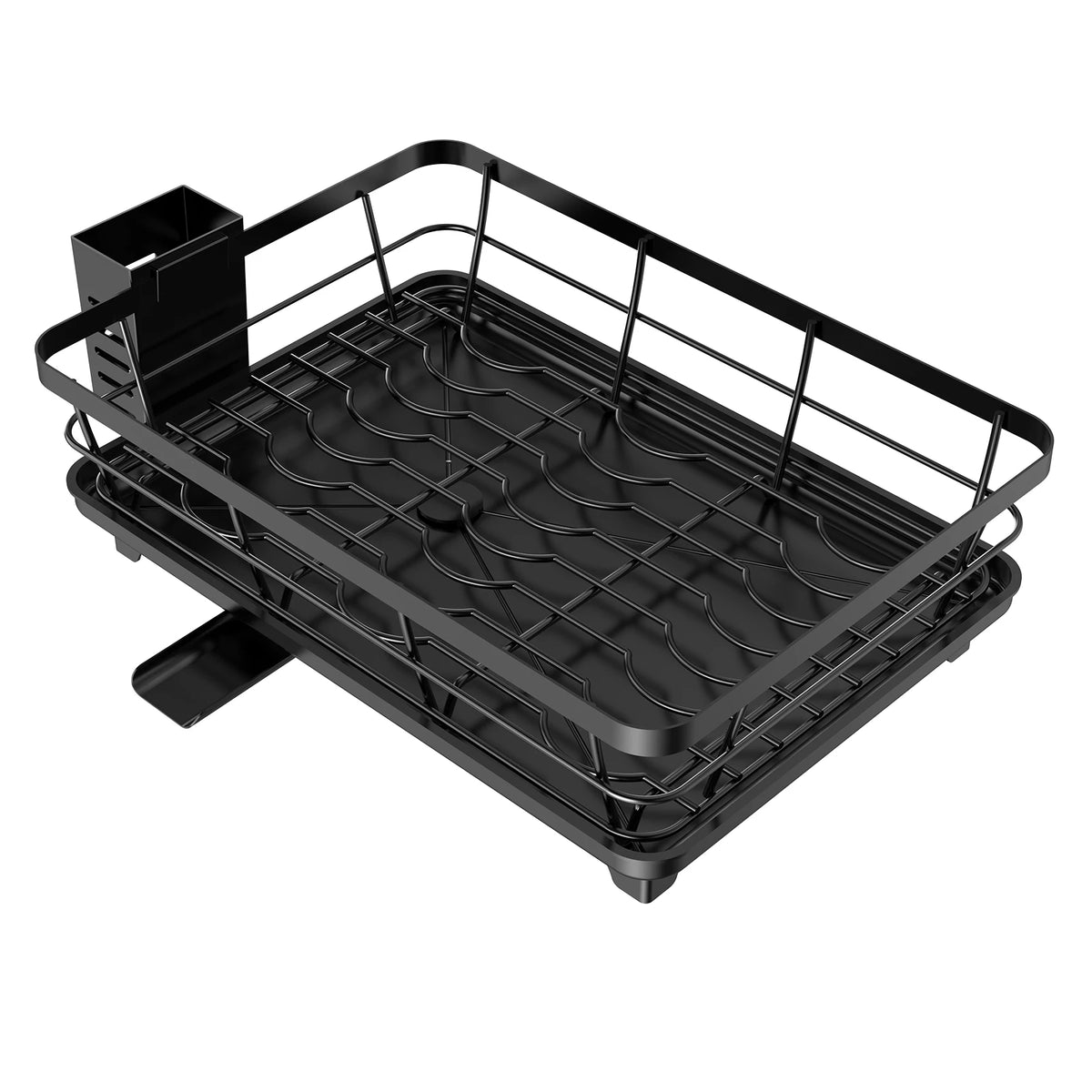 Égouttoir à vaisselle noir gain de place en acier au carbone - Égouttoir de grande capacité et antirouille avec porte-ustensiles, support à vaisselle en métal pour bols et rangement de cuisine