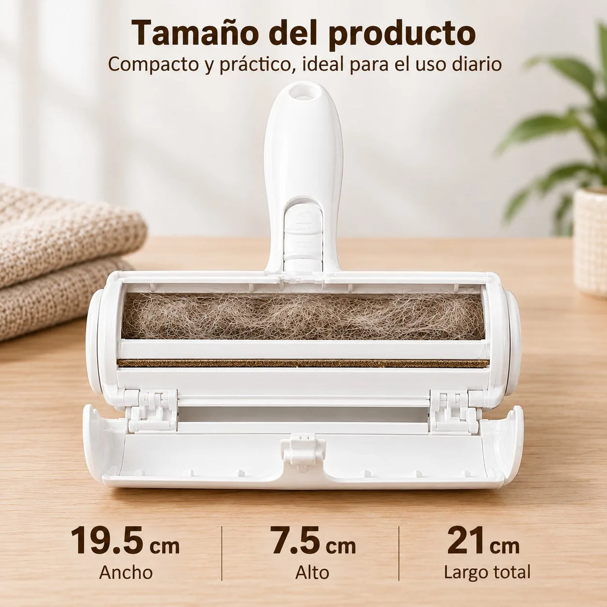 Reusable Pet Hair Remover Roller with Cleaning Storage Compartment, Dog and Cat Hair Removal Brush for Sofas, Carpets, Clothing and Car Seats, White Color