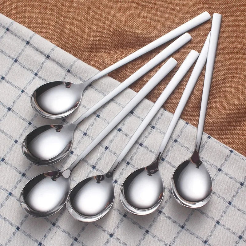 Stainless Steel Fork Spoon Long Handle Chopsticks Korean Style Thicken Dinnerware Tableware Non-slip Dessert Ice Cream Spoons