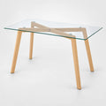 Table à manger pour 4 personnes 120x60x76cm table de cuisine moderne rectangulaire plateau en verre trempé pieds en acier transparent
