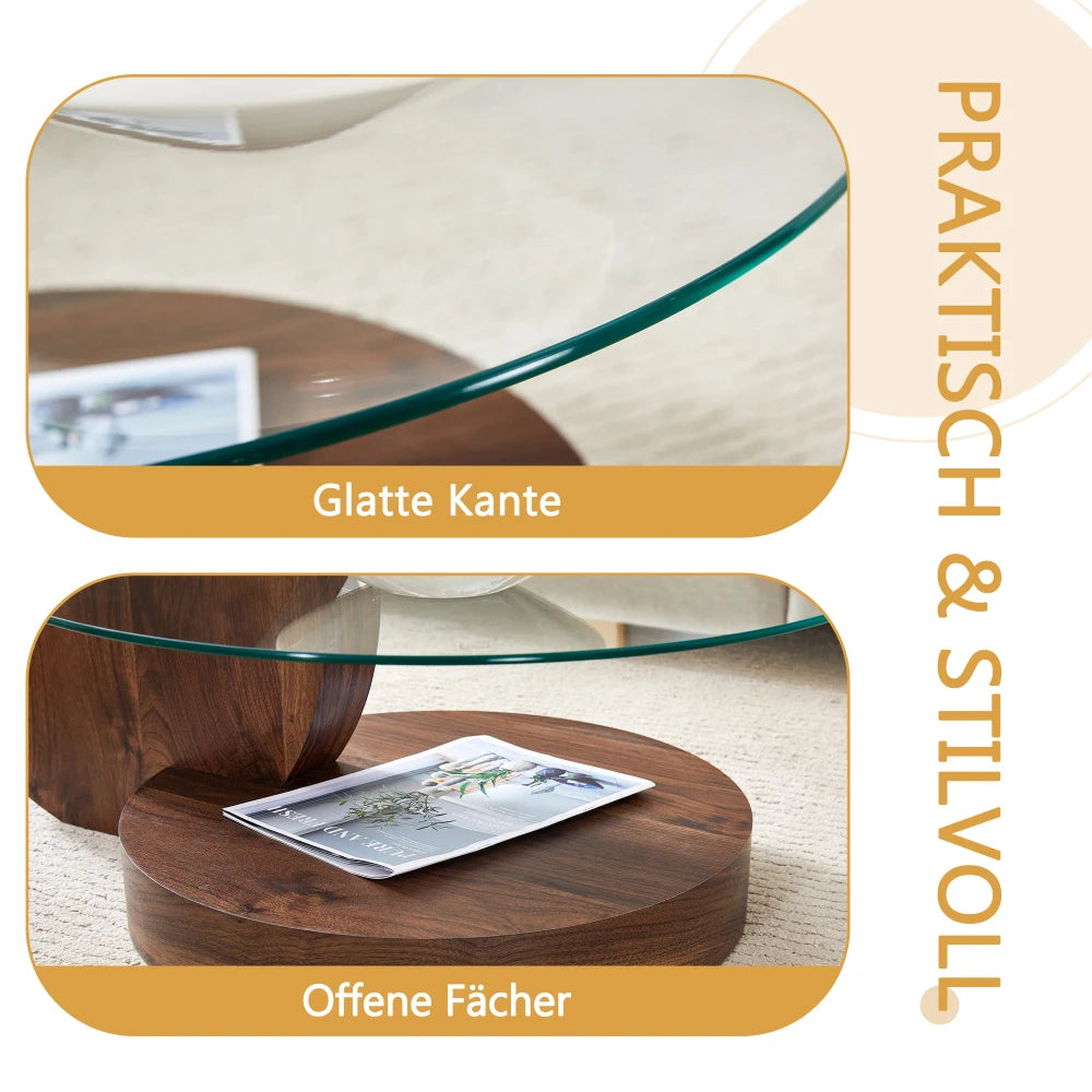 Table basse moderne et minimaliste en verre trempé, design à plusieurs niveaux avec support en MDF de haute qualité, large choix de couleurs