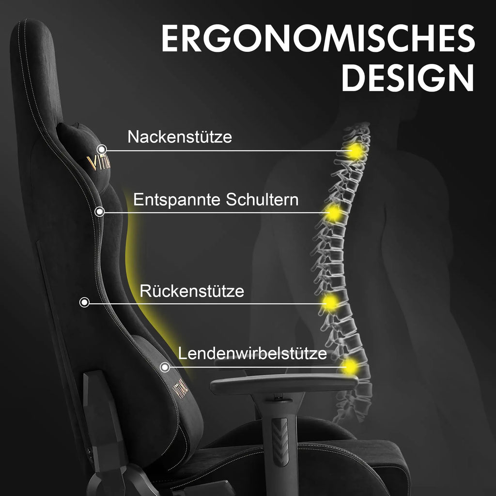 Fauteuil de jeu et de bureau respirant Vittanly, chaise de bureau en tissu de haute qualité, ajustable et pivotante avec repose-pieds