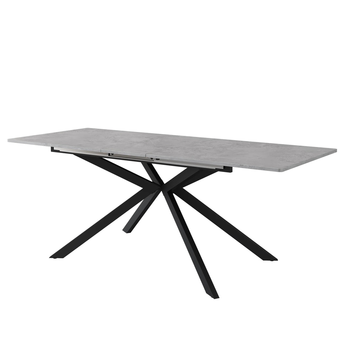 Table à manger extensible avec pieds croisés, plateau en MDF motif béton, 150-180x70x76 cm, noir et gris