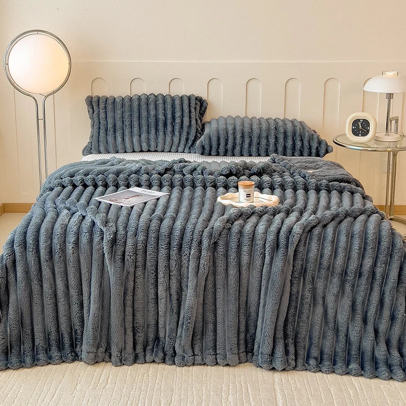 Couverture multifonctionnelle en flanelle à larges rayures épaisses pour l'automne et l'hiver, utilisable comme drap de lit, Plaid pour canapé ou couverture de sieste
