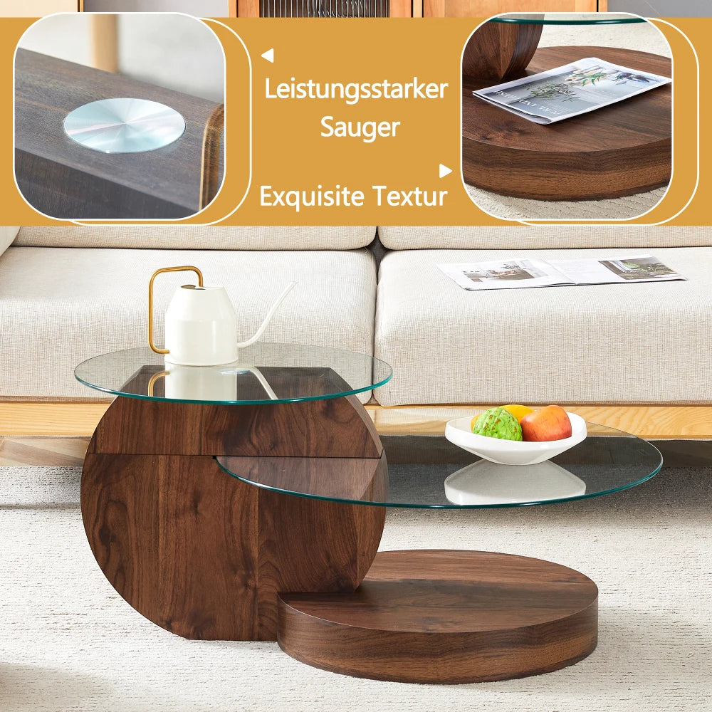 Table basse moderne et minimaliste en verre trempé, design à plusieurs niveaux avec support en MDF de haute qualité, large choix de couleurs