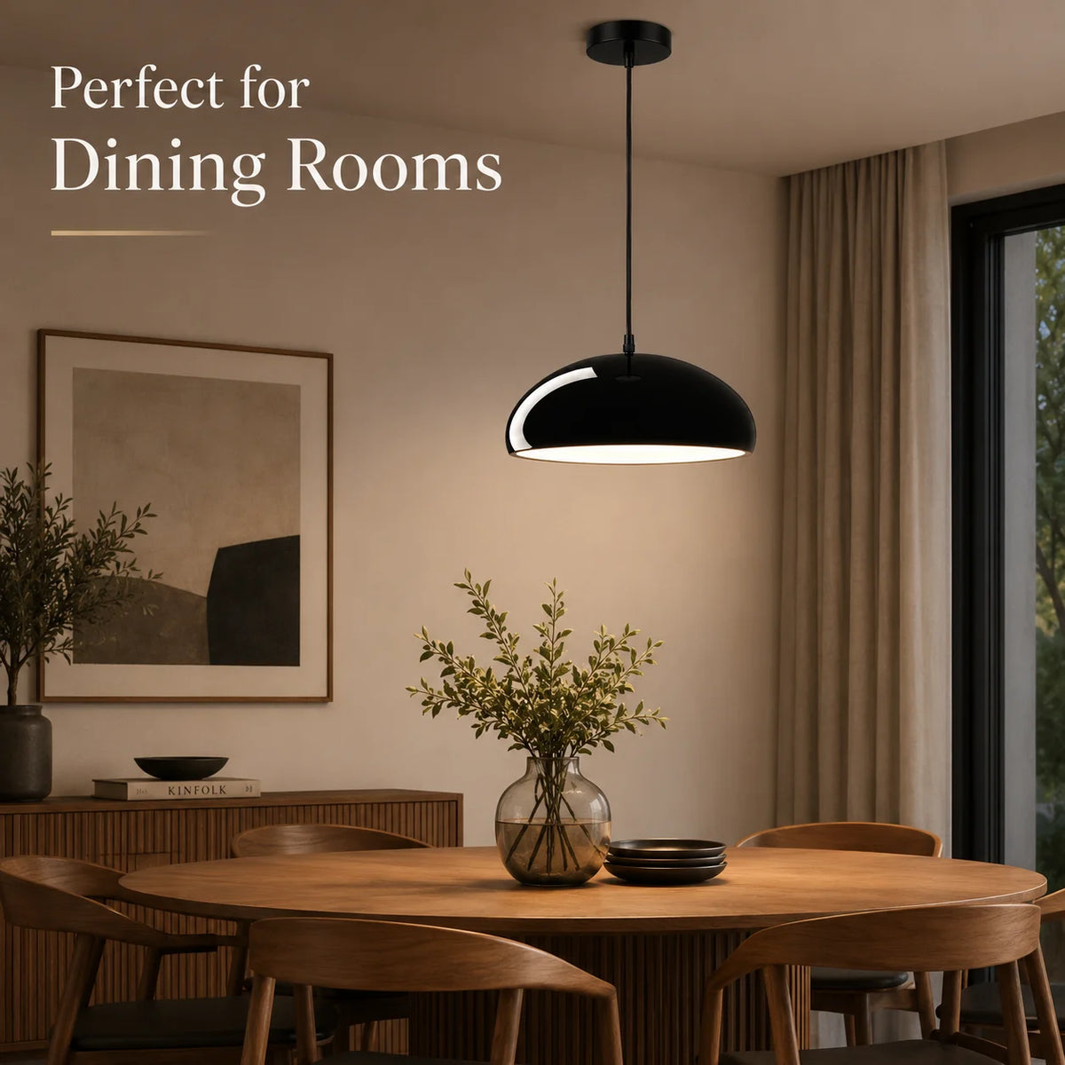 Suspension luminaire JOYINLED en métal noir, disponible en lot de 1 ou 3 pièces, avec abat-jour en forme de dôme. Style moderne du milieu du siècle (Mid-Century Modern), idéale pour une cuisine, un îlot central ou une salle à manger. Modèle de suspension