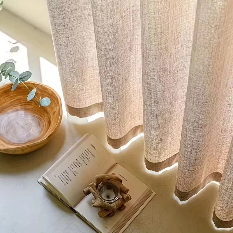 1 rideau voilage style lin, style japonais / vintage pour salon, chambre, café, translucide