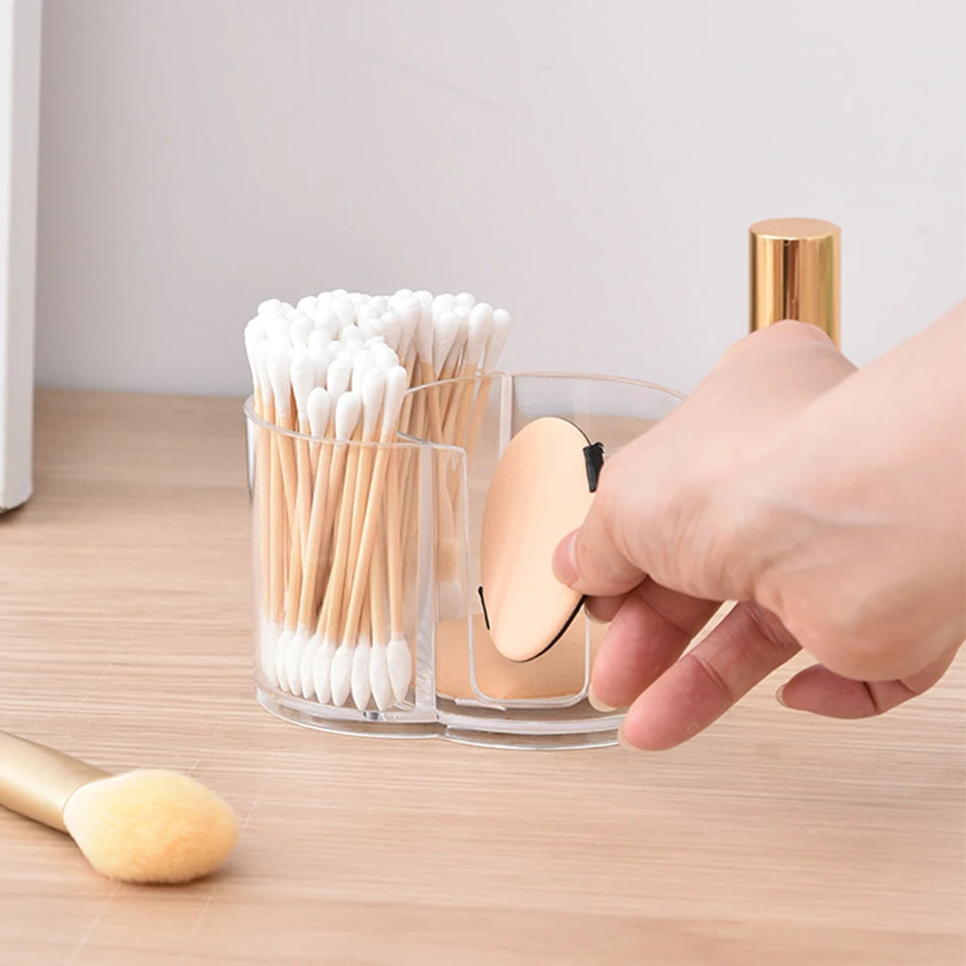Rangement à double compartiment - Organisateur transparent pour cotons-tiges et cotons - Bac de rangement transparent pour salle de bain et maquillage