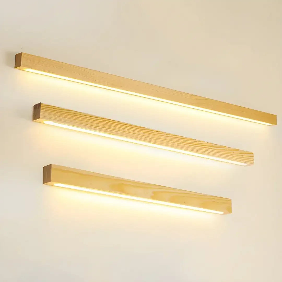 Applique murale en tasseaux de bois style japonais MAISU - Lampe suspension longue et minimaliste pour salon, chambre, couloir et décoration d'intérieur