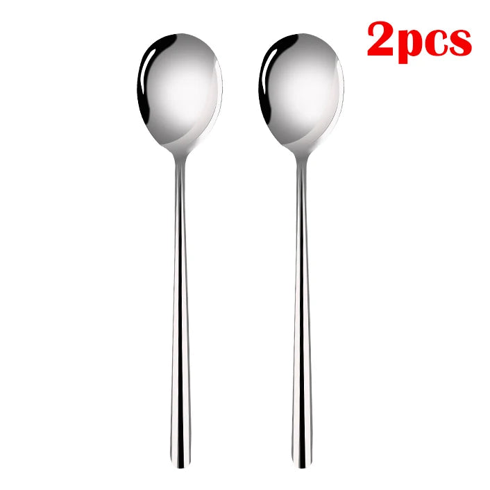Stainless Steel Fork Spoon Long Handle Chopsticks Korean Style Thicken Dinnerware Tableware Non-slip Dessert Ice Cream Spoons